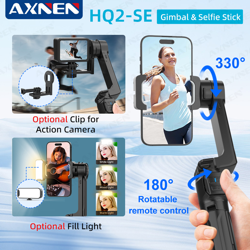 Drone Gimbal For Gopro - Axnen ขากล้องมือถือป้องกันโทรศัพท์มือถือ HQ2-SE สำหรับสมาร์ทโฟนและกล้องแอคชั่นโกโปรคลิปหนีบกล้องสปอร์ตเสริม/ไฟเติม